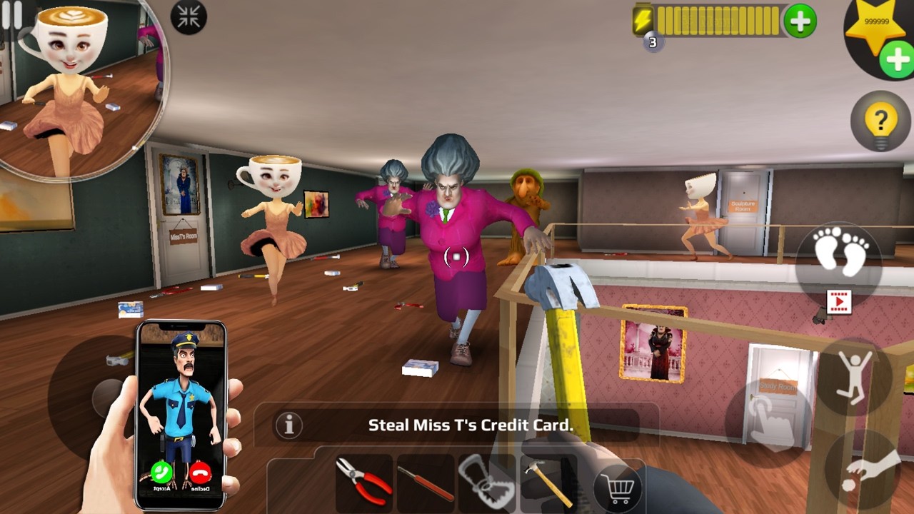 Scary Teacher 3D - троллинг мисс Т, множество лестниц и ловушек (мод-меню), геймплей, часть 6006 ...