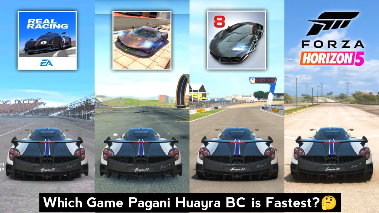 Pagani Huayra BC Top Speed in Real Racing 3, Extreme Car Driving, Asphalt 8 & Forza Horizon 5