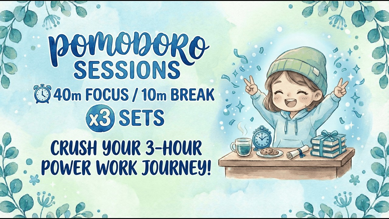 Study With Me | 2+ Hour  Blue Pomodoro for Deep Focus | 40/10 Pomodoro Timer x3 Sets (Relaxing)