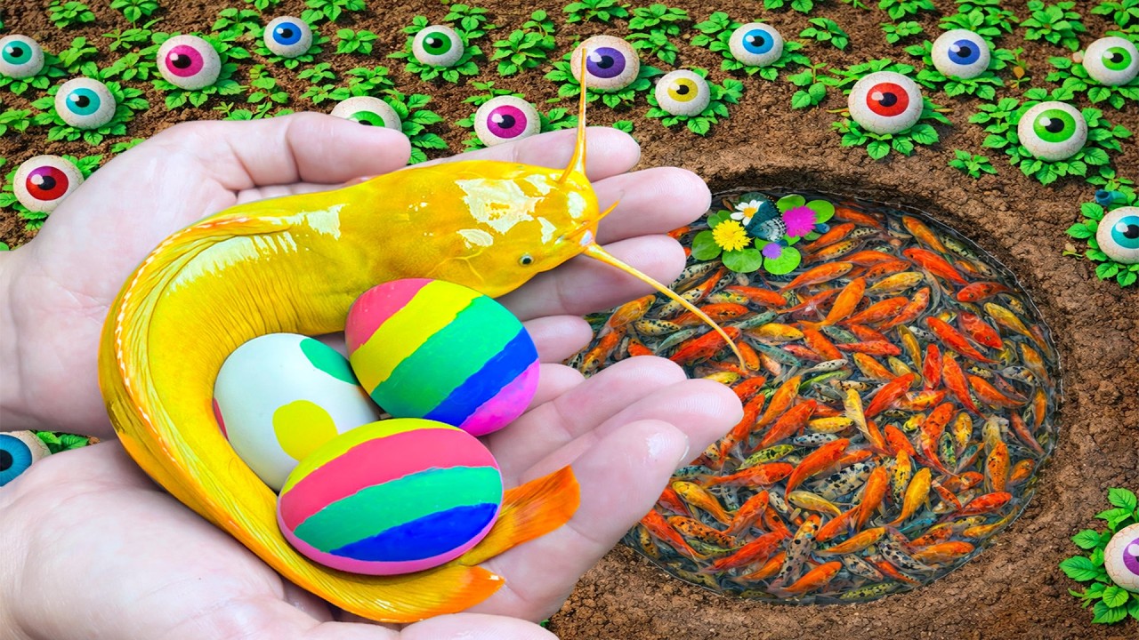 Catch Ornamental Catfish in Giant Colorful Eggs, Freshwater Fish, Discus Fish, Betta Veiltail, Koi