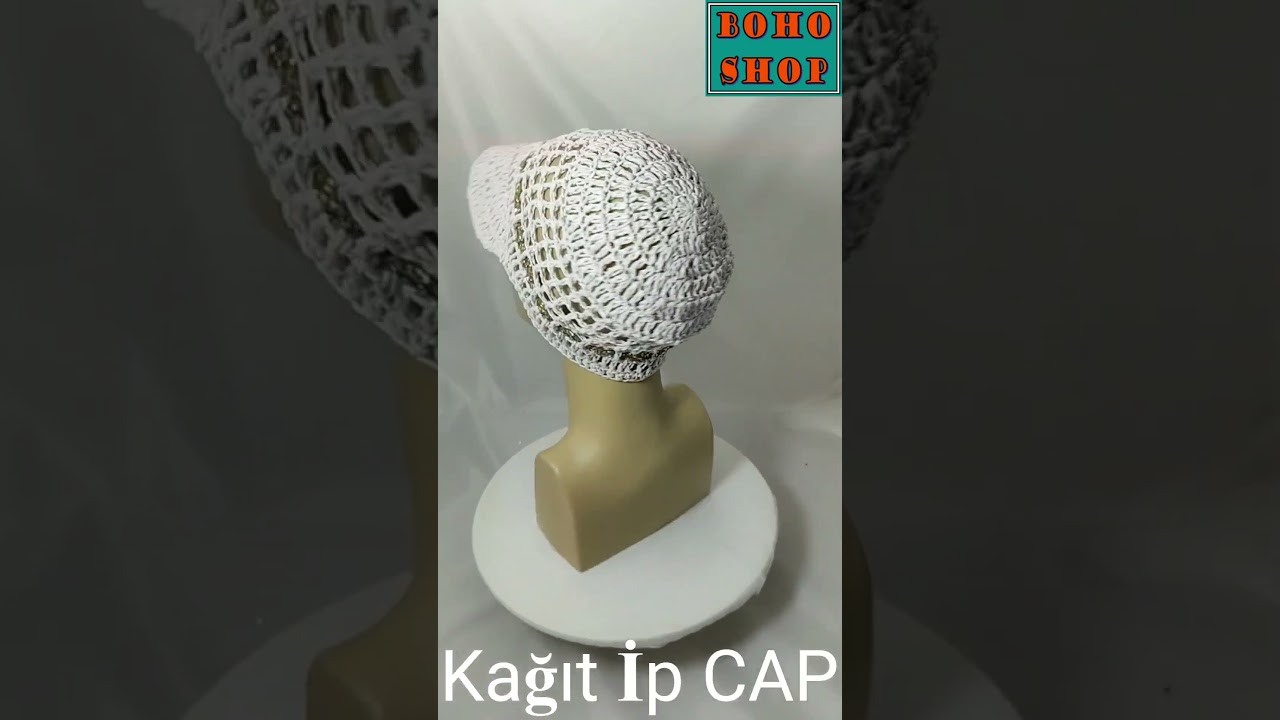 DRT TASARIM El Örgüsü Yazlık Kağıt İp Delikli Kep CAP kasket şapka Beyaz