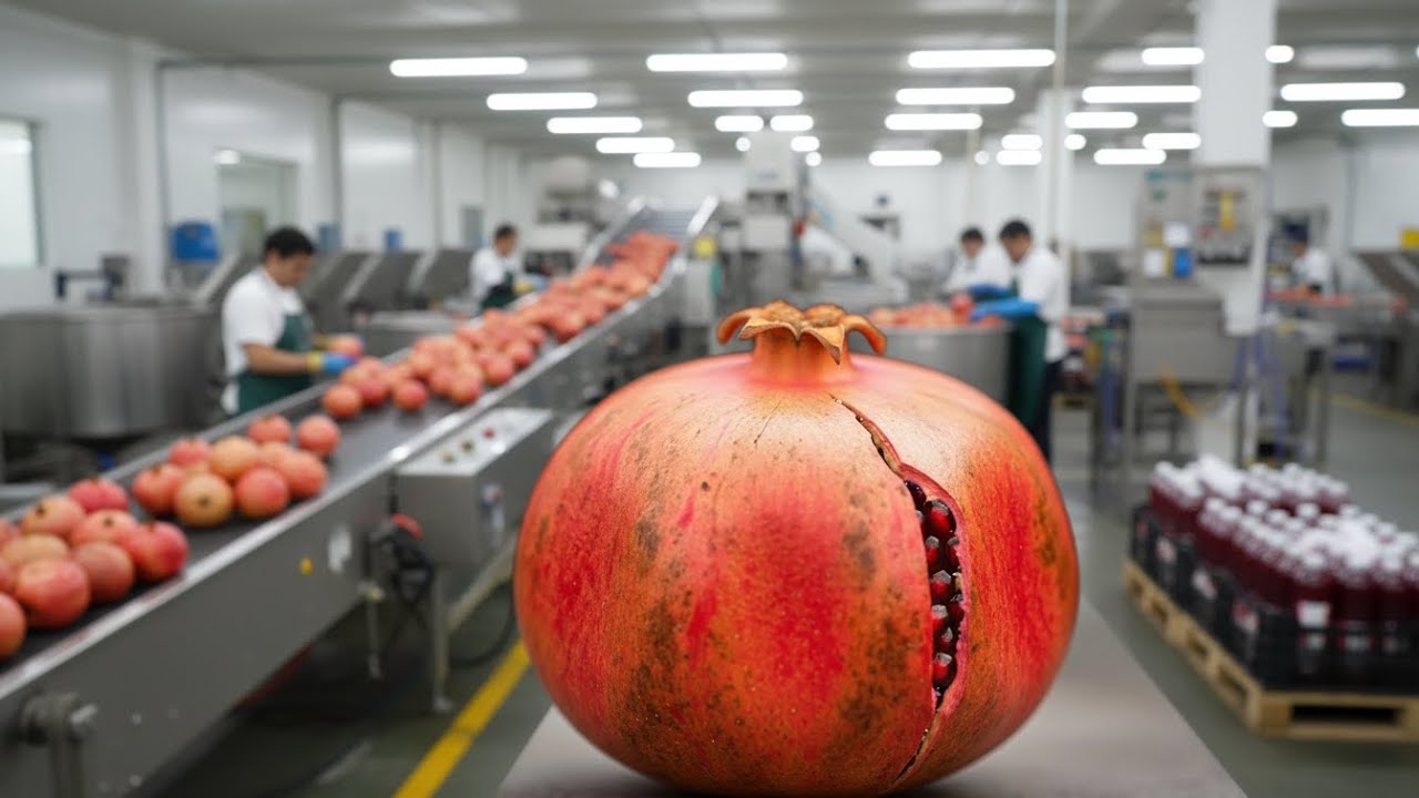 Pomegranate Processing Factory | From Orchard to Juice Bottle | Complete Fruit Processing