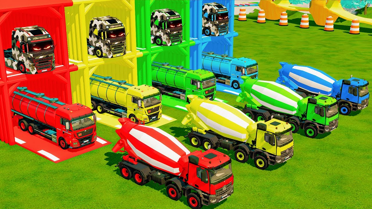 GMC MIXER TRUCK & SCANIA DUMP TRUCK with FLATBED TRAILER - Farming Simulator 22