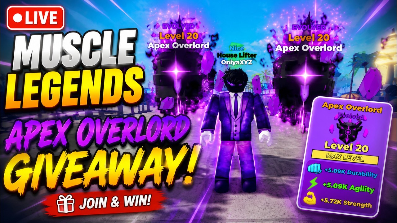 LIVE APEX OVERLORD GIVEAWAY! | MUSCLE LEGENDS 🚨🎁