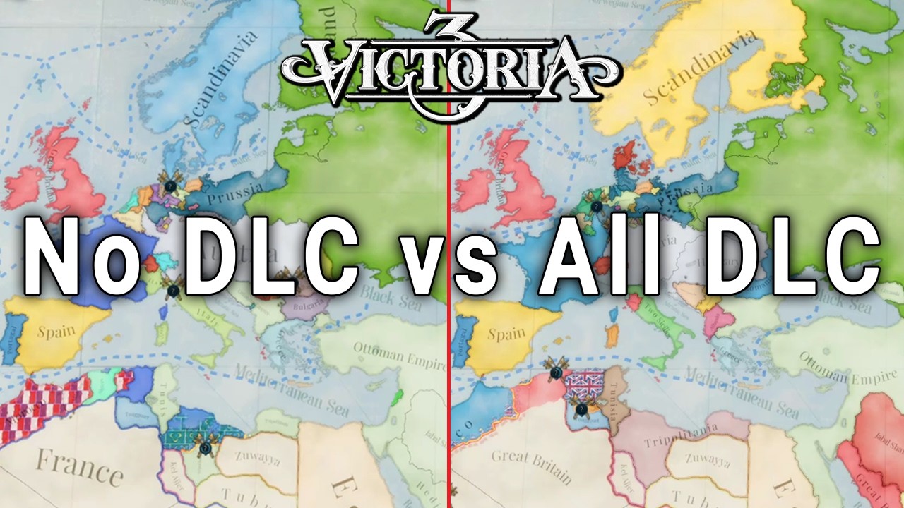 Victoria 3: No DLC vs All DLC Dual Timelapse focused on Europe