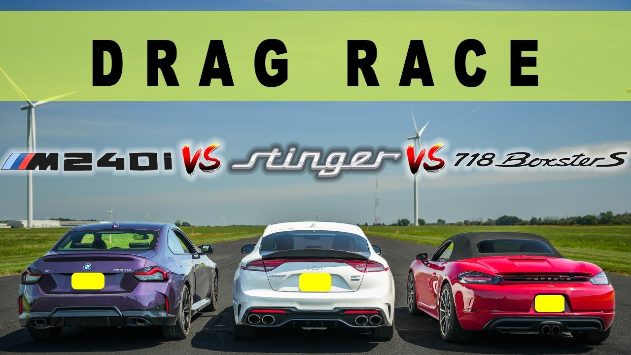 2022 BMW M240i vs Kia Stinger GT vs Porsche 718 Boxster S, unthinkable happens. Drag and Roll Race.