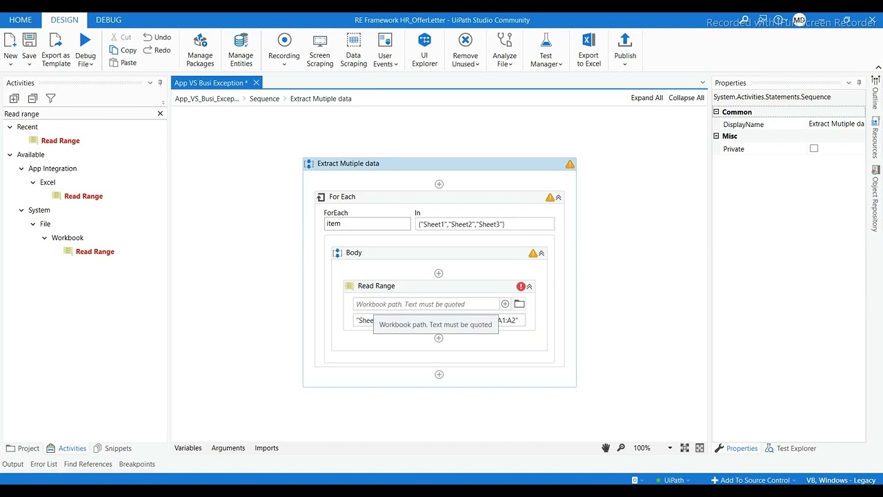 How to Extract Multiple sheet data from one Excel file using UiPath
