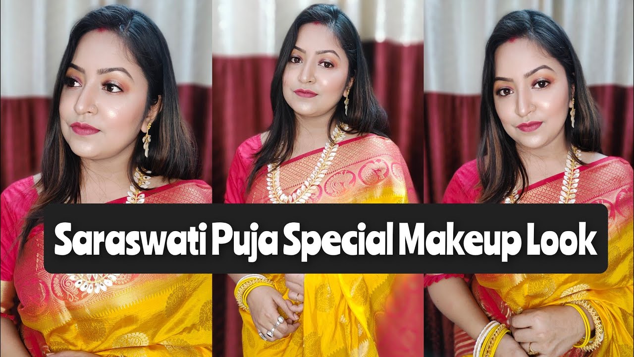 Saraswati Puja Special Makeup | Tutorial | Sangita's Makeover and Academy 8621939600