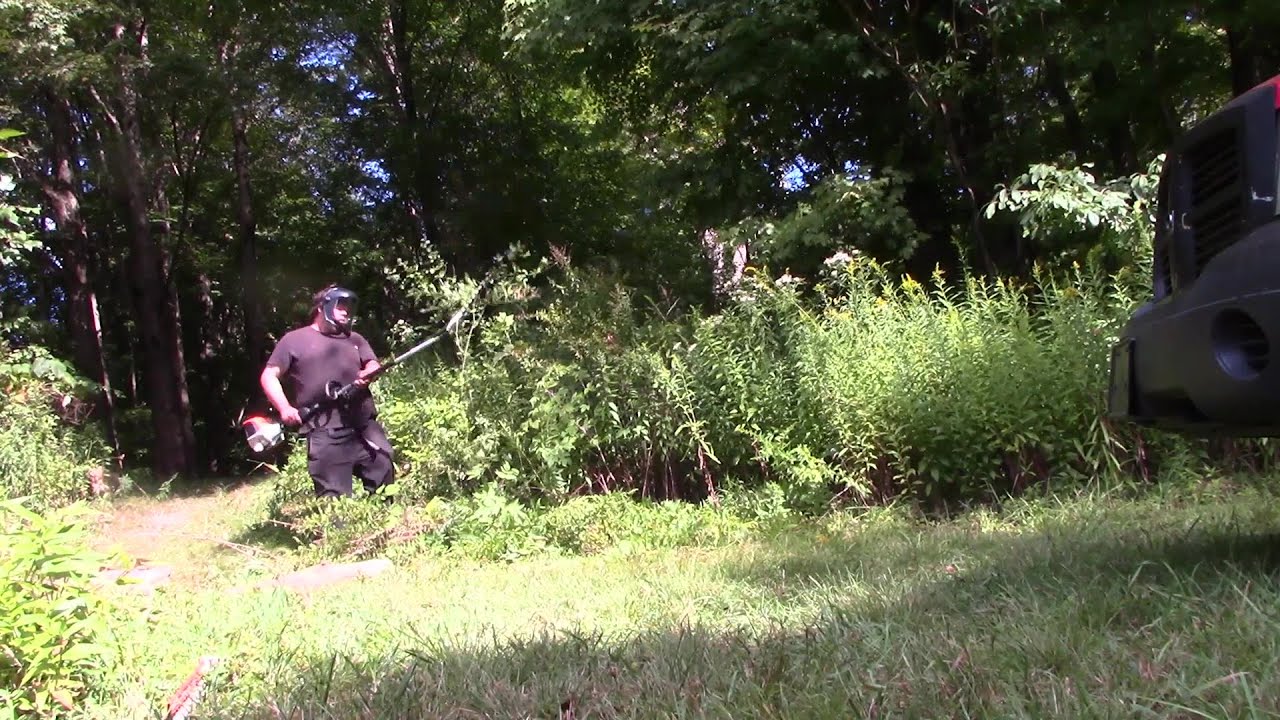 Stihl Km 131W/ Power Scythe FH-KM Attachment Cutting Overgrown Brush