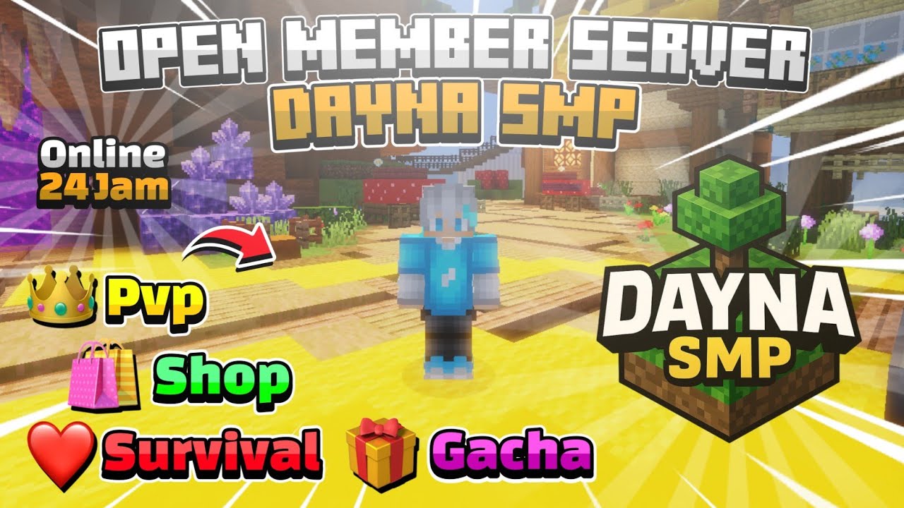 Open Member server Mcpe & Java versi 1.21.131+ official di DAYNA SMP | Lifesteal & Economy
