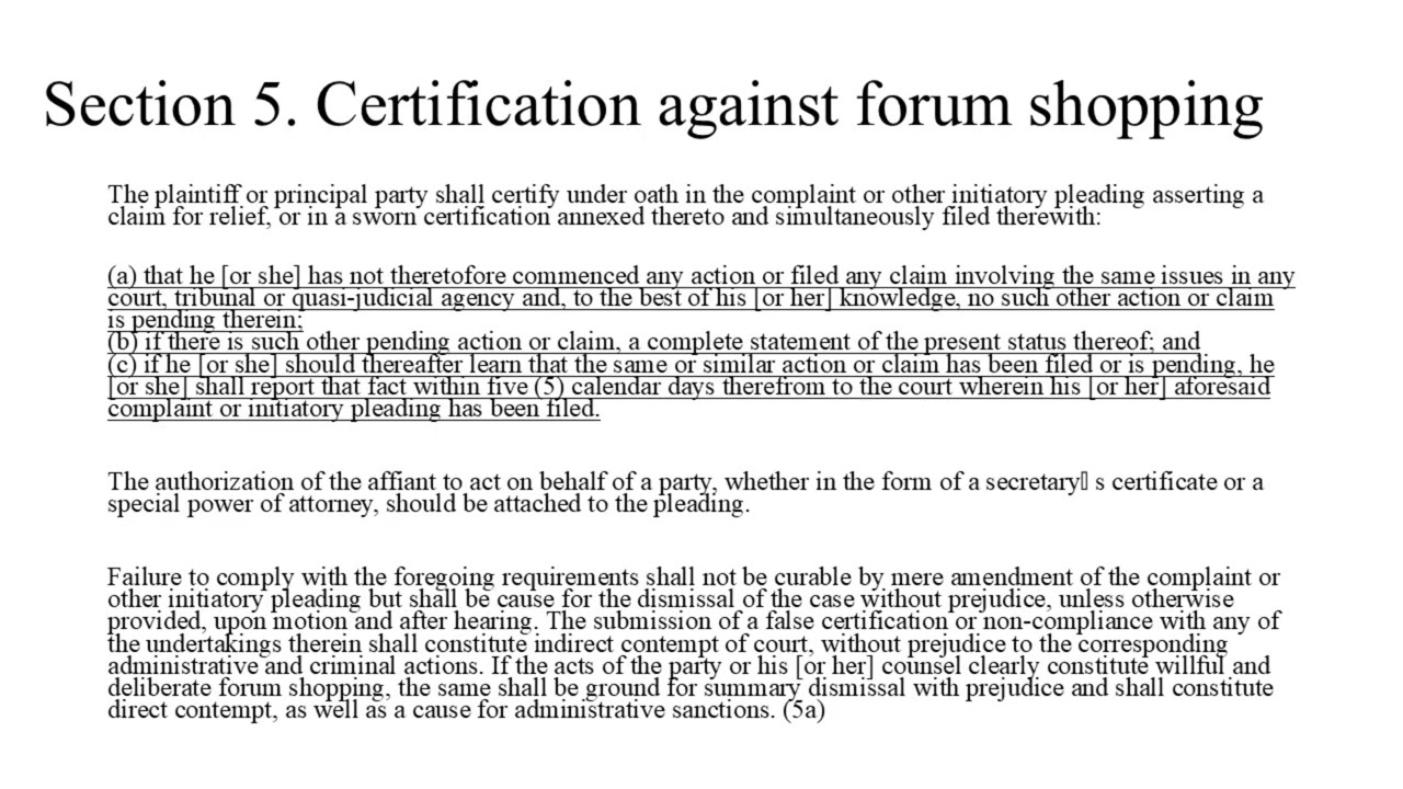 Verification and Certification Against Forum Shopping