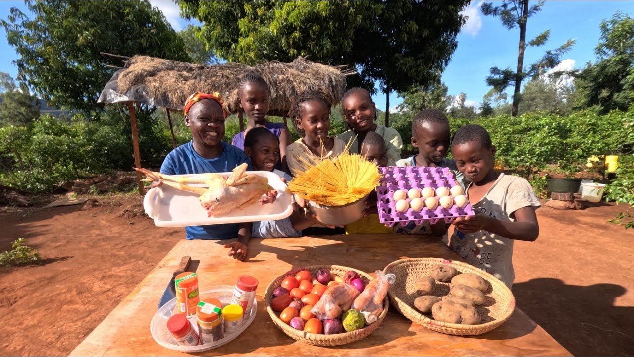 A very beautiful evening in village life Africa 🌍, cooking chicken curry and spaghetti 🍝 for dinner 