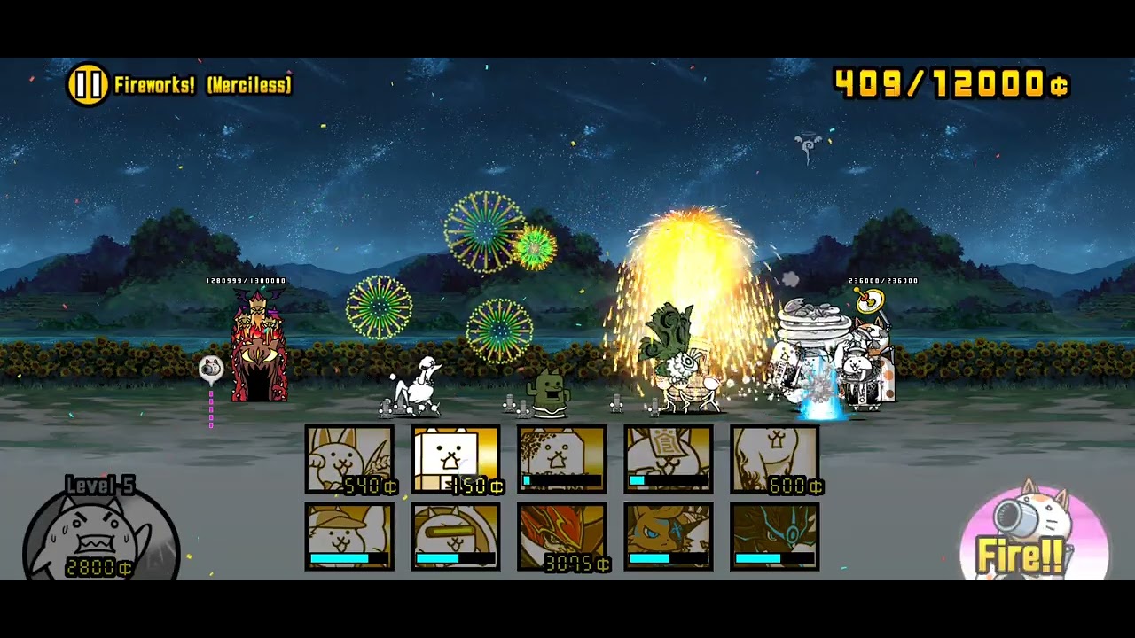 Fireworks (Merciless) Defeat video Battle Cats