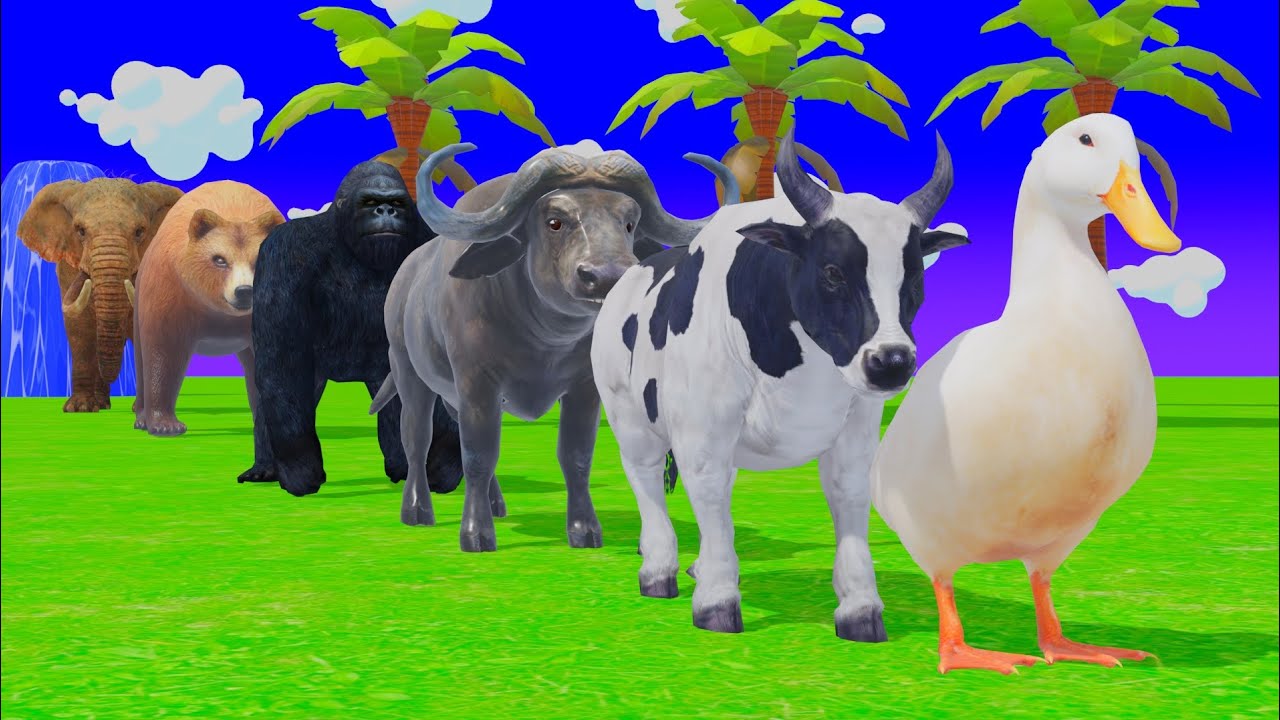 Long Slide Game with Dinosaur Lion Cow Hippopotamus Gorilla 3d Animal Game Funny 3d Animals