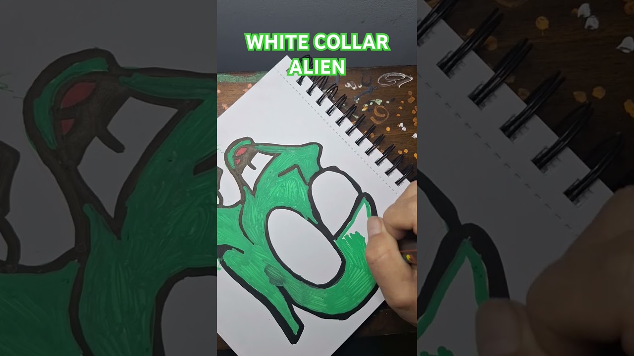 WHITE COLLAR ALIEN   #alien #ufo #cartoon #caricature #graffiti #streetart #draeing #posca