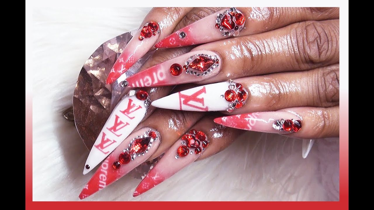SUPREME X LV Acrylic Nails Full Set