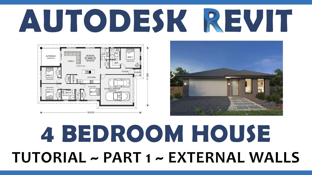 Autodesk Revit - 4 Bedroom Home Design Tutorial -  1. External Walls