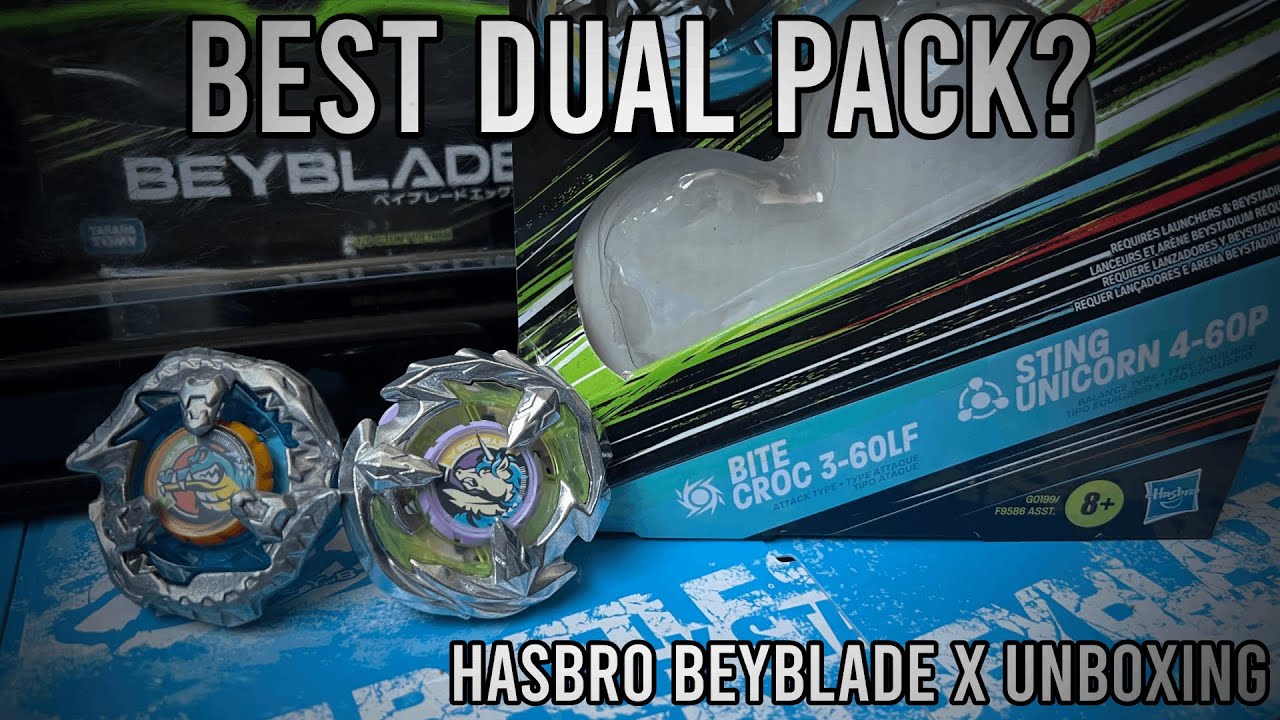 HASBRO WAVE 2 DUAL PACK BEYBLADE X UNBOXING - BITE CROC 3-60LF AND STING UNICORN 4-60P