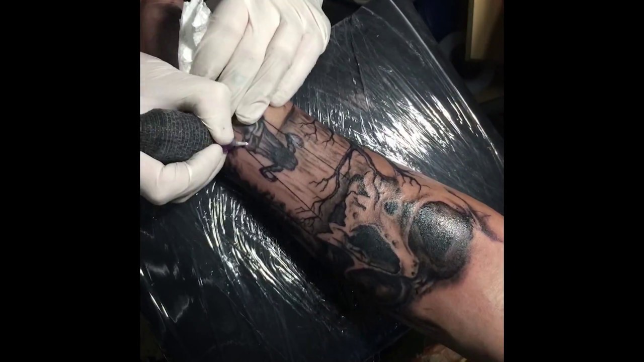 Skull tattoo (Time-lapse) Hummingbird Bronc V3