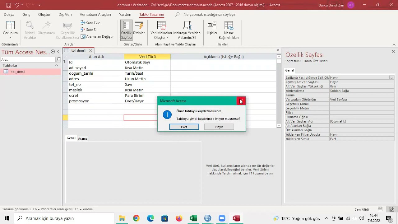 Access (Tablo ve form oluşturma temelleri)
