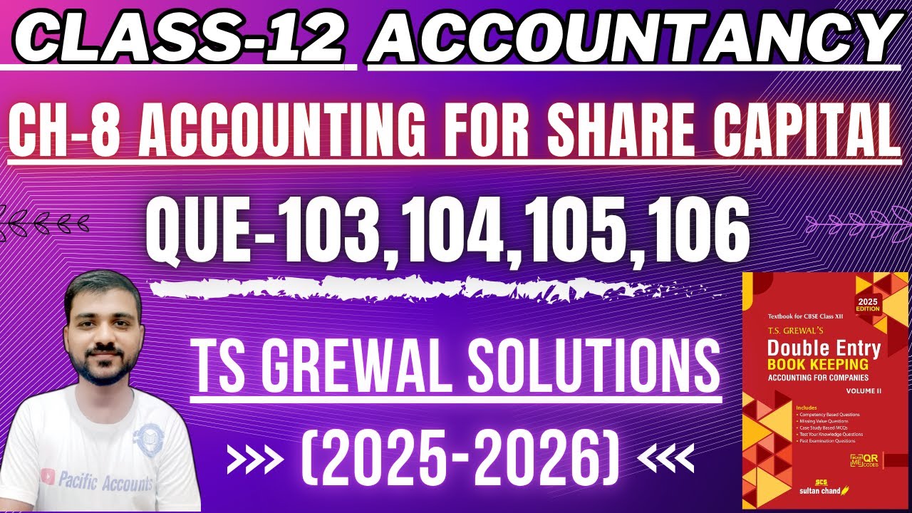 ACCOUNTING FOR SHARE CAPITAL CLASS 12TH | TS GREWAL | CH 8 ACCOUNTANCY | Q-103,104,105,106 | SHARES