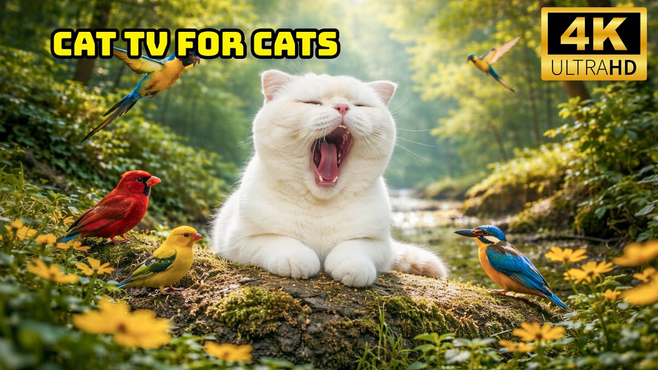 Cat TV for Cats to Watch 🐦 Morning Garden Birds in a Fresh Green Outdoor Space | 4K