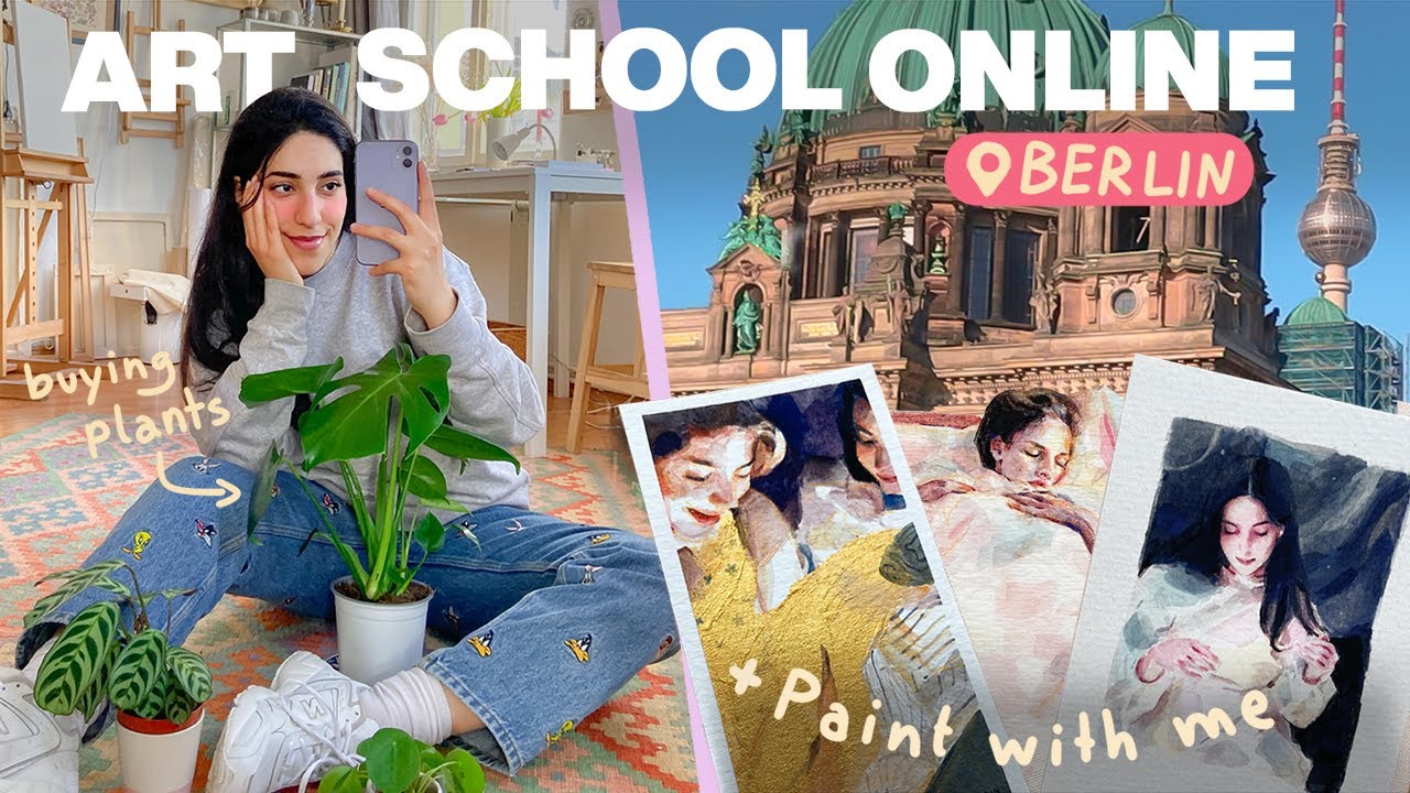 Productive and Motivated during Online Art School 🎨 Plant & Apple Store🌱 Cozy Art Vlog