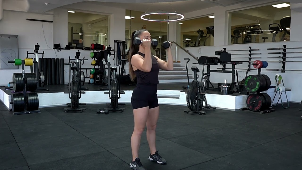 Curl de B&iacute;ceps a Press de Hombro con Mancuernas - Db Biceps Curl to Press Arnold. CLARAF.IT