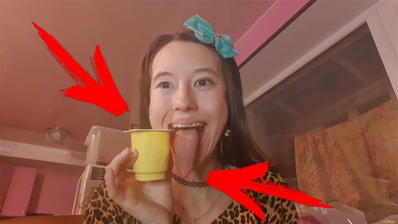 Long Tongue help me! I Am Eating an Yogurt -  Little ASMR Style