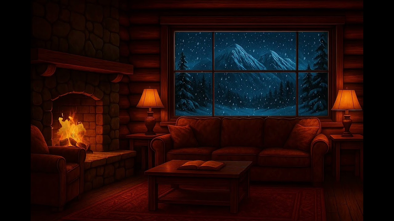 Cozy Cabin Fireplace Ambience ❄️ Crackling Fire & Snowstorm | Sleep, Study, Relax (1 Hour)