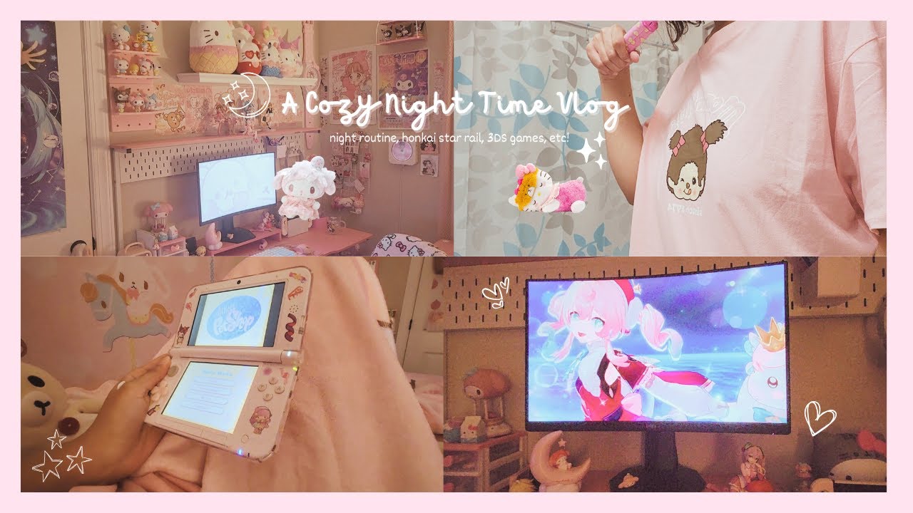 a cozy night time vlog ⭐ night routine, playing honkai star rail, cute ds games, and more!