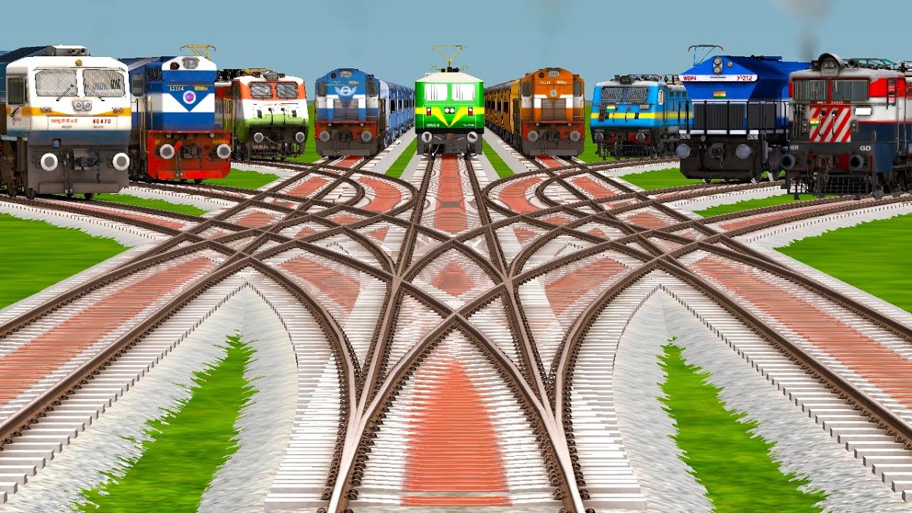 9 Express Train Crossing By Curved Branched Railroad Crossings Tracks | Railworks | train simulator