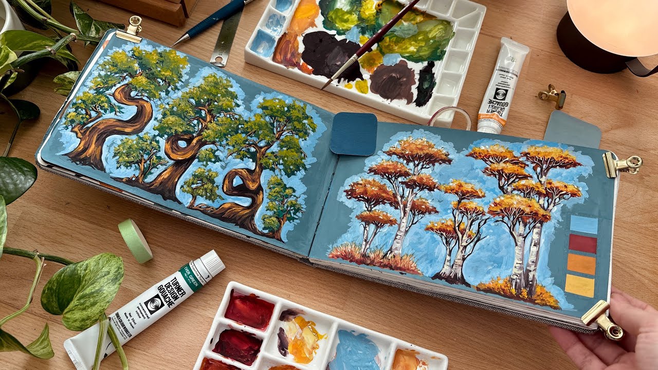 Stylized Trees in Gouache | Sketchbook Practice Session