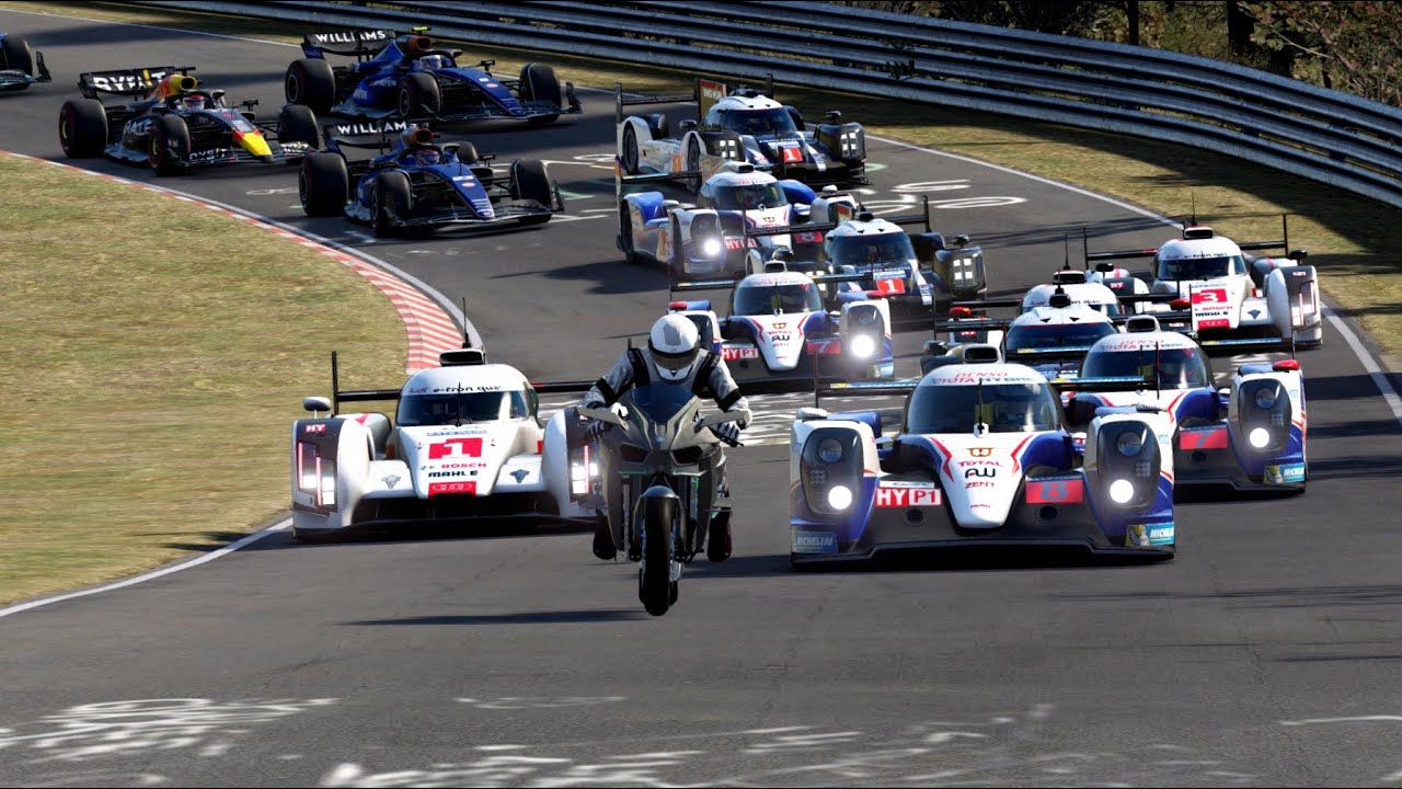 Kawasaki Ninja H2R Supercharged vs Fastest Racing Cars at Nordschleife