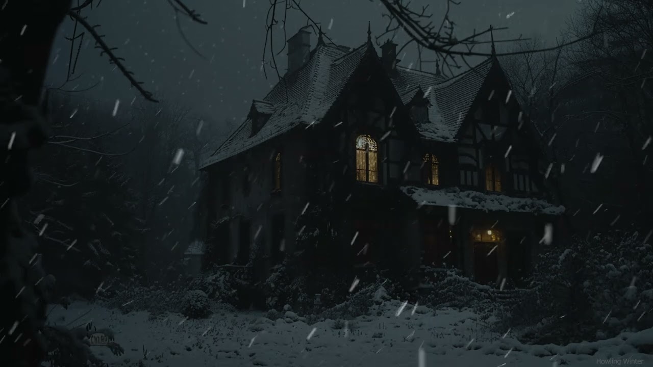 Haunted Winter Night | Howling Wind Sounds Outside a Gothic House in the Snow