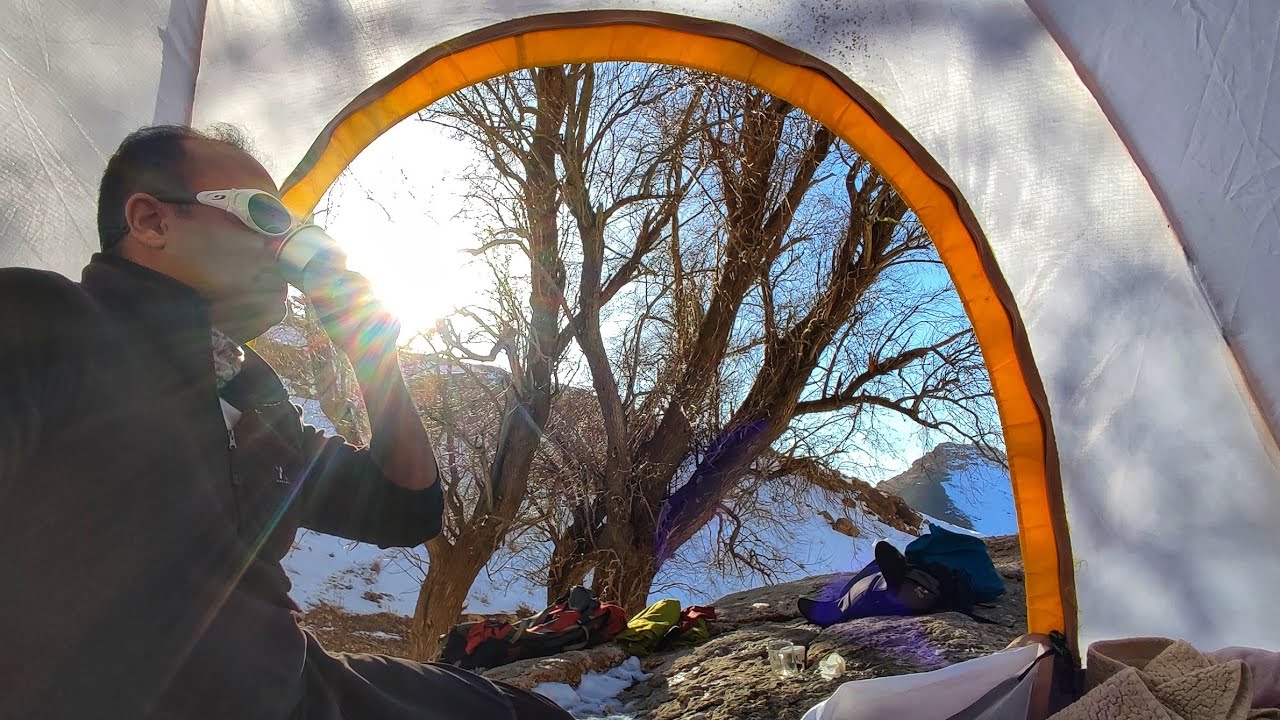 Camping in Snow in Mountains - ASMR No Talking - Camping and Cooking Sounds