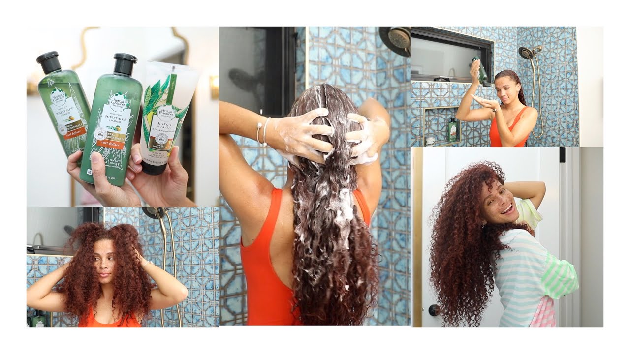 CURL ROUTINE using Herbal Essences Potent Aloe & Mango Line for Curly Hair!