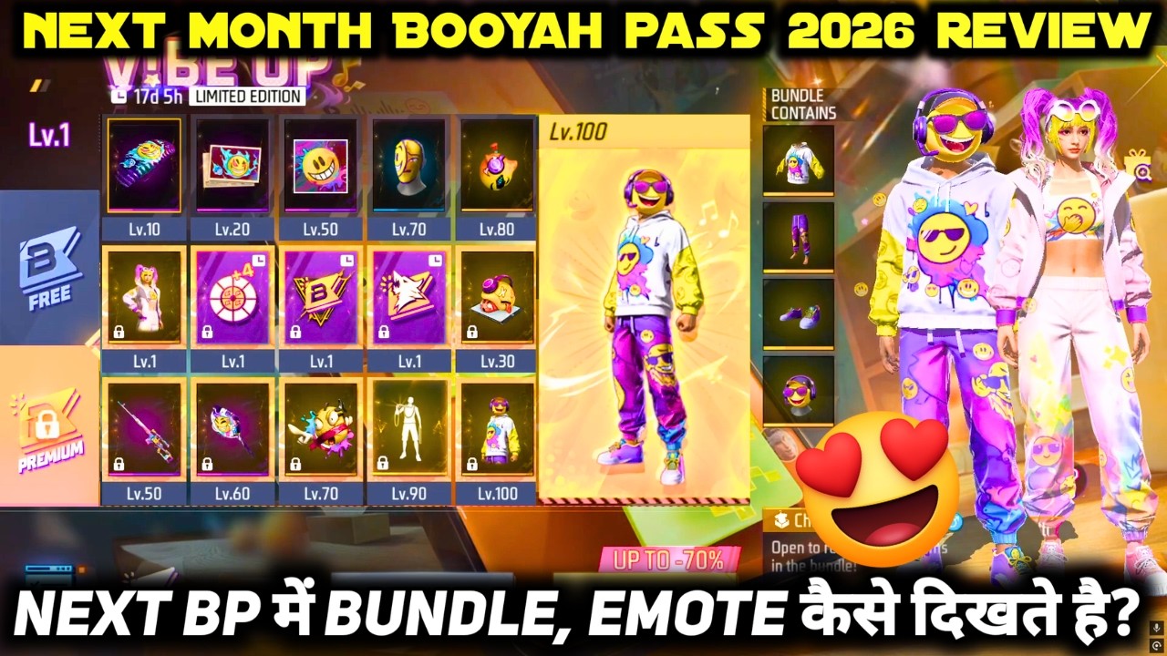 NEXT MARCH MONTH BOOYAH PASS 2026 FREE FIRE NEW ELITE PASS APRIL 2026 FULL REVIEW BUNDLE FF EMOTE