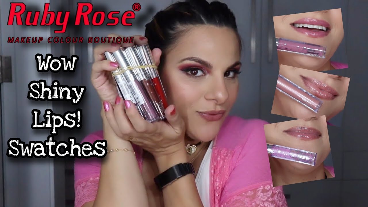 Ruby Rose Wow Shiny Lips! All the Swatches on my lips/ألوان روبي روز Wow Shiny Lips على الشفاه