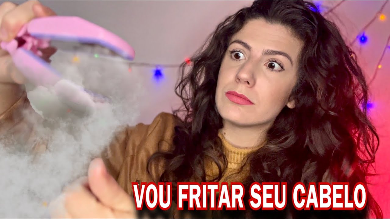 ASMR | CABELEIREIRA PRANCHANDO SEU CABELO (sons de elastico,”fritura”,prancha,escova)