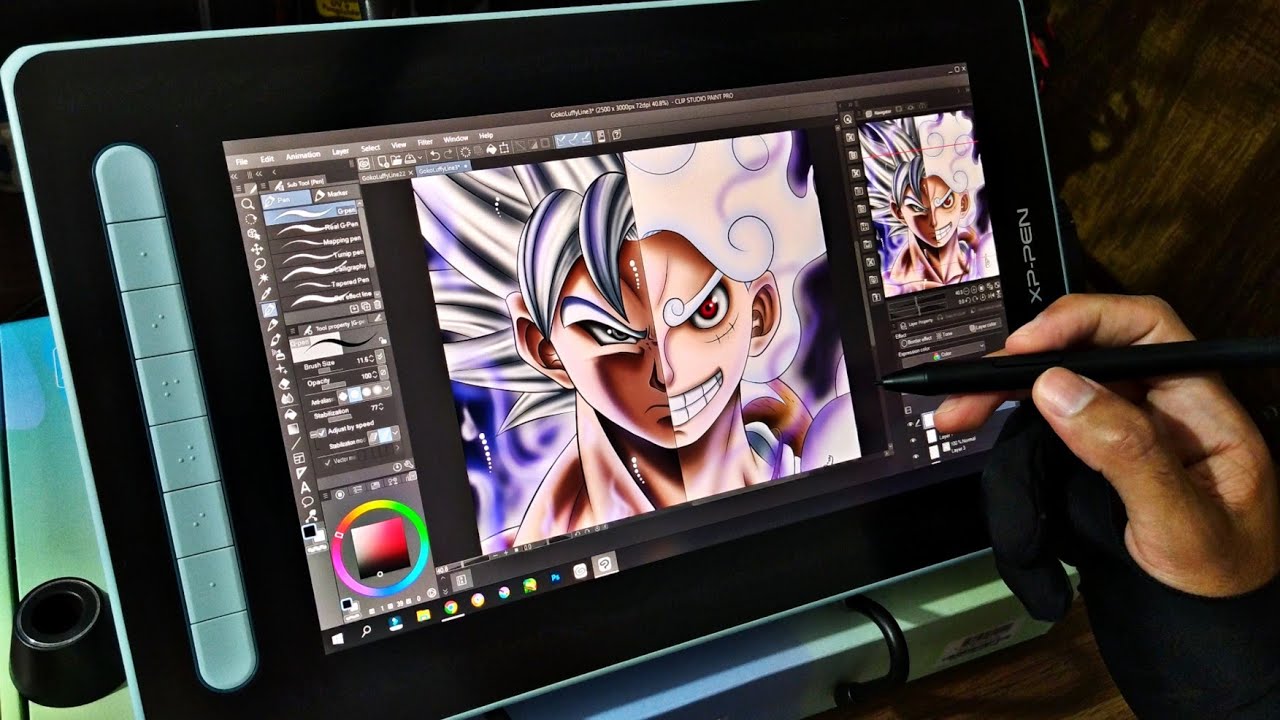 Desenhando o Goku e o Luffy - Fanart Digital [Review Artist 12 Pen Display]