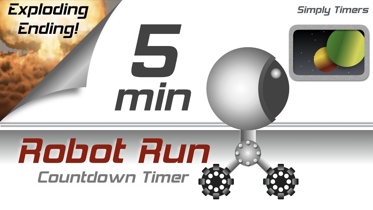 5 min racing robot countdown timer with exploding ending