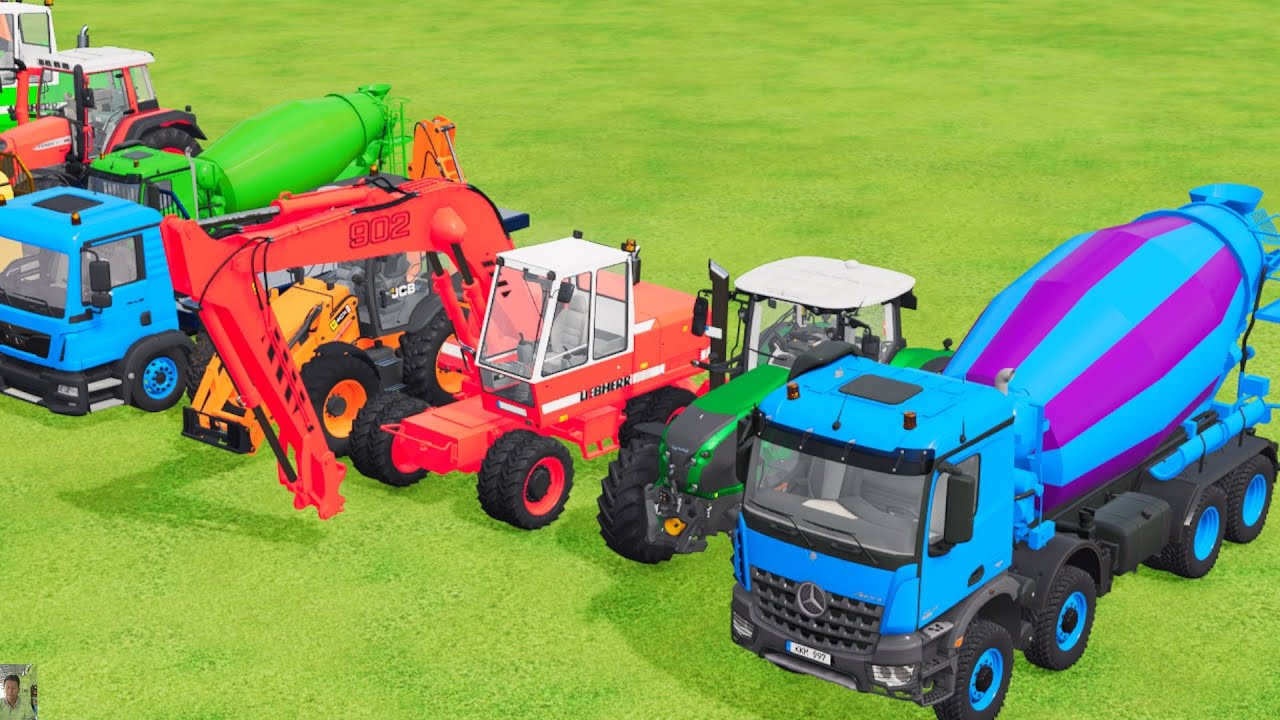 TRANSPORTING EXCAVATOR MIXER TRUCK TRACTORs Backhoe loaders with truck in Game FARMING SIMULATOR 22