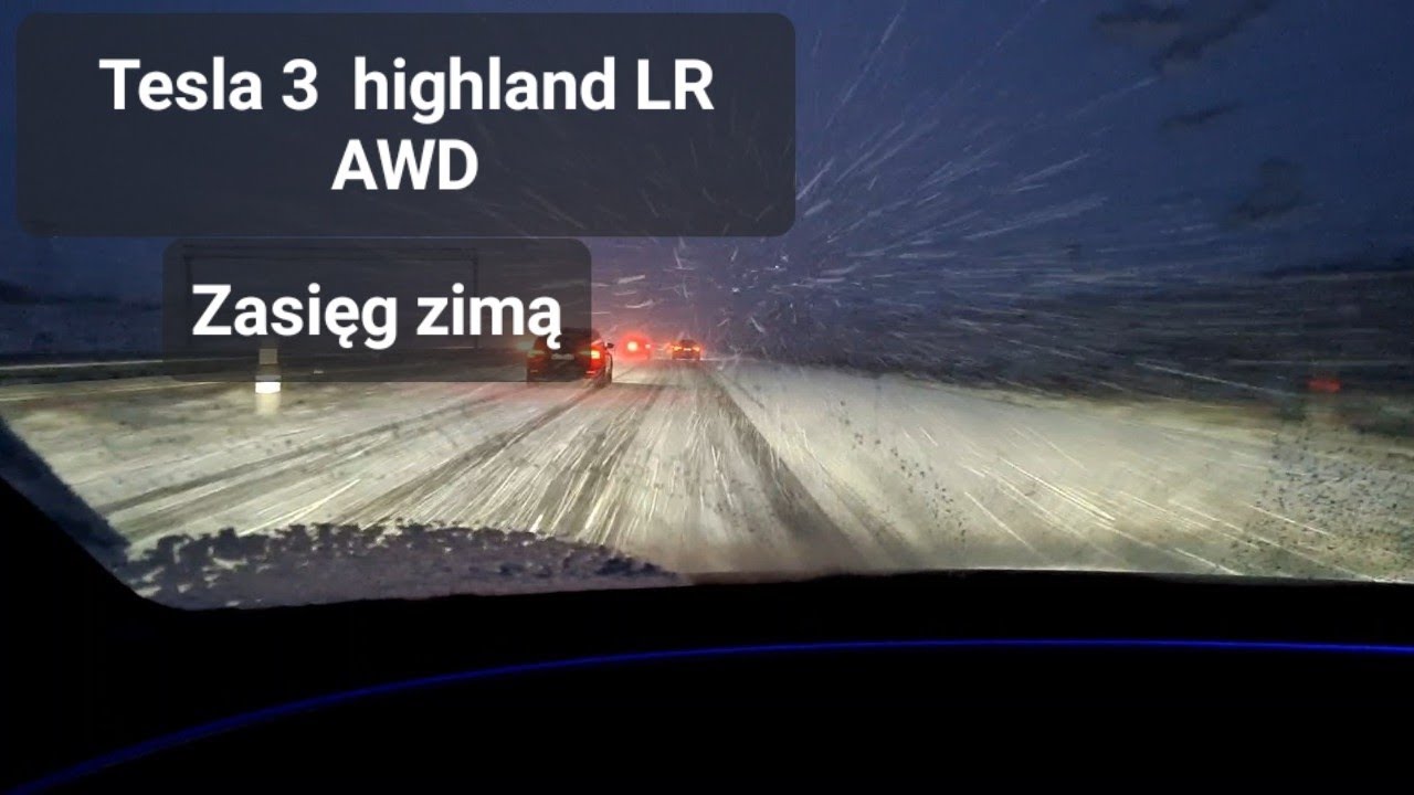 Tesla 3 highland LR AWD - zużycie energii zimą - trasa mieszana i postoje.