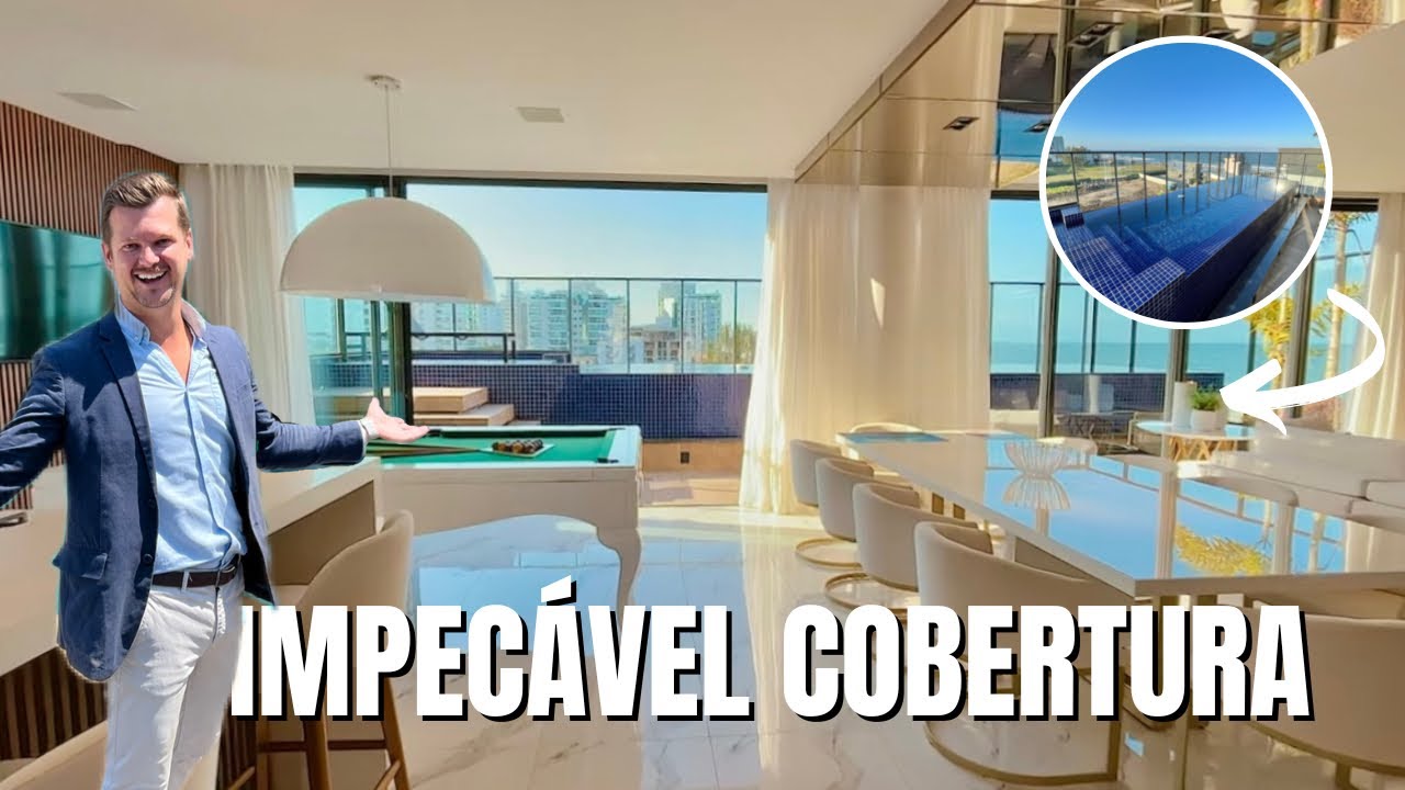 Impecável cobertura com piscina de borda infinita, vista para o mar, ofurô, na Praia Brava.