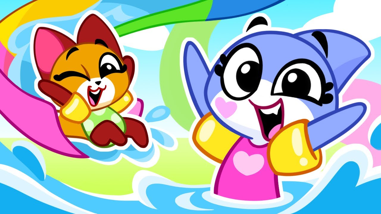 Funny Playtime in the Waterpark 💦 Let's Slide on a Water Slide 🌊 Swimming Lessons with Baby Sharks