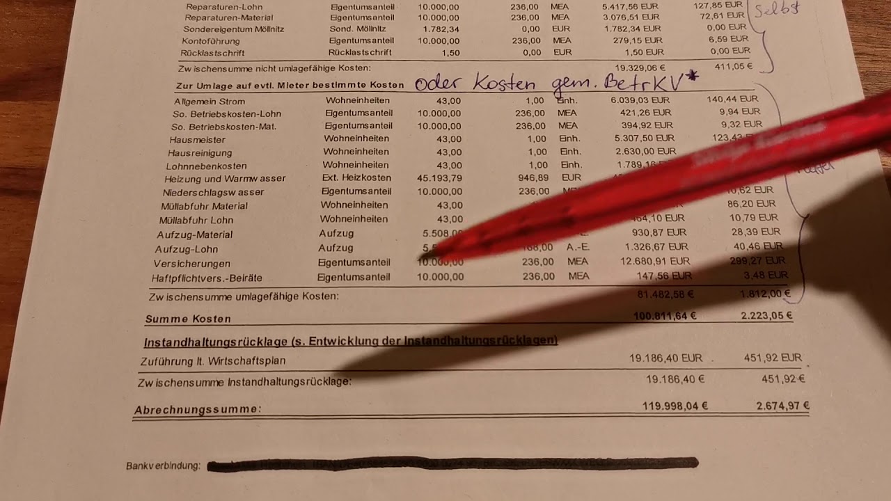 Jahresabluss / Einzelabrechnung beim Eigentumswohnung verstehen / Bedeutung