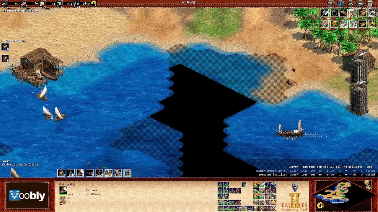 Voobly AOE2 1.6: Nomad, Sicilians vs Turks