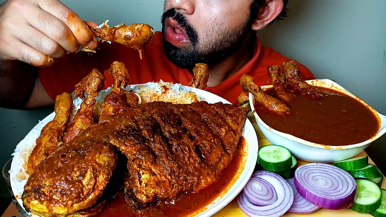 SPICY BIG FISH CURRY WITH CHICKEN LEG CURRY AND RICE EATING SHOW#HUNGRYpiran