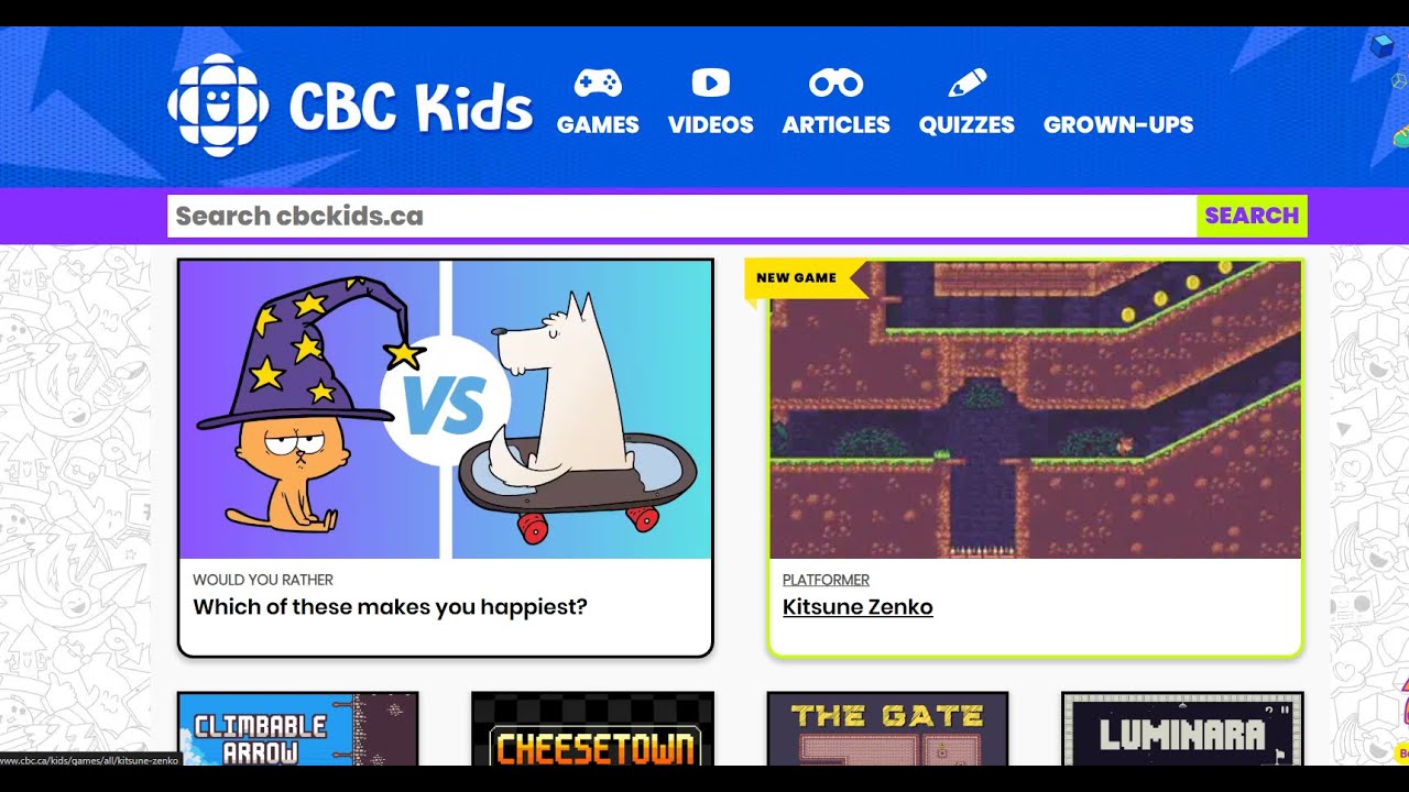 Try playing all games in from CBC kid website